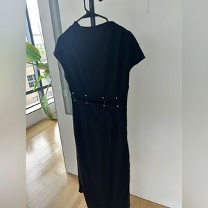 Black Cap Sleeve Cutout Midi Dress